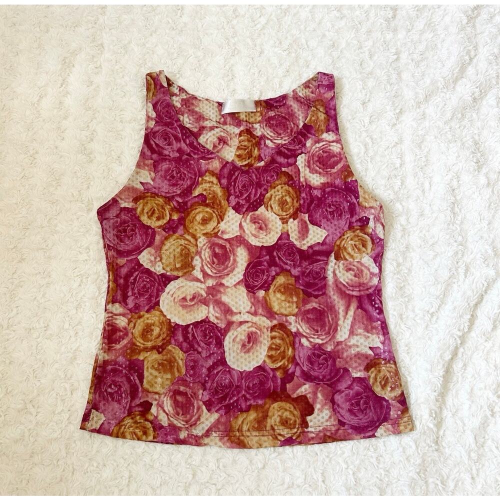 y2k pink rose print sleeveless top